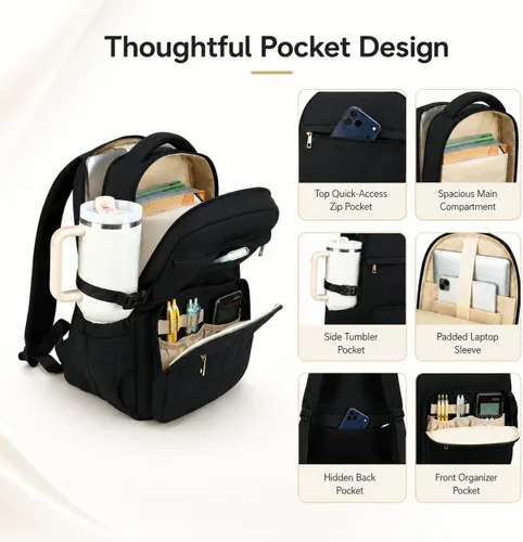 Vista 4 de Mochila para mujer de 15.6 pulgadas, mochila escolar universitaria para niña, Portátil