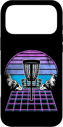 Vista 22 de Disc Golf Basket 90s Synthwave Sunset Retrowave Frisbee Golf Case for iPhone 17
