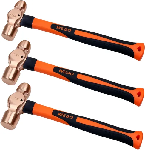 Vista 15 de WEDO Martillo de bola de cobre de 24 oz (1-1/2 libras), martillo de bola con mango de madera, longitud 325 mm (13"), forjado a presión, resistente a