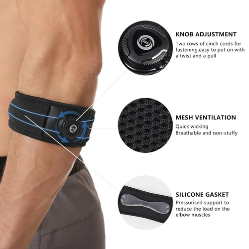 Vista 2 de Codera de tenis de grado profesional – Perilla de ajuste inteligente y almohadilla de compresión de gel para tendinitis, alivio del dolor de codo