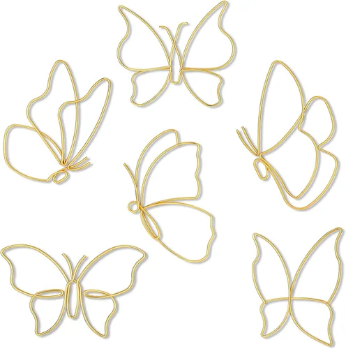 Vista 9 de Hotop 6 piezas de decoración de pared de mariposa de metal negro con alambre de mariposas, líneas de arte de pared, flores colgantes