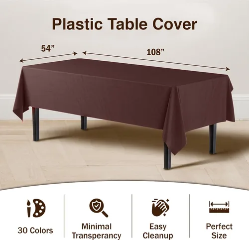 Vista 3 de Party Solids Mantel rectangular de plástico marrón, 54 x 108 pulgadas, paquete de 24