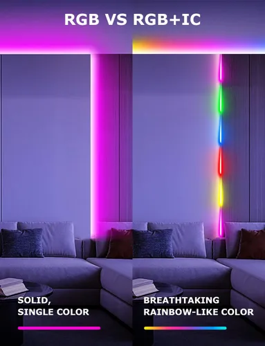 Vista 3 de Tira de luces LED inteligentes RGB de conexión continua, 82 pies para dormitorio, sala de juegos, tira de luces LED Bluetooth con control