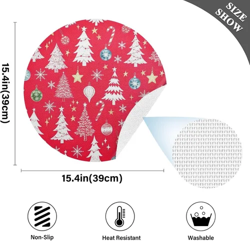 Vista 4 de White Christmas Trees Round Placemat, Non Slip Heat Resistant Table Mats for Kitchen one sizex1