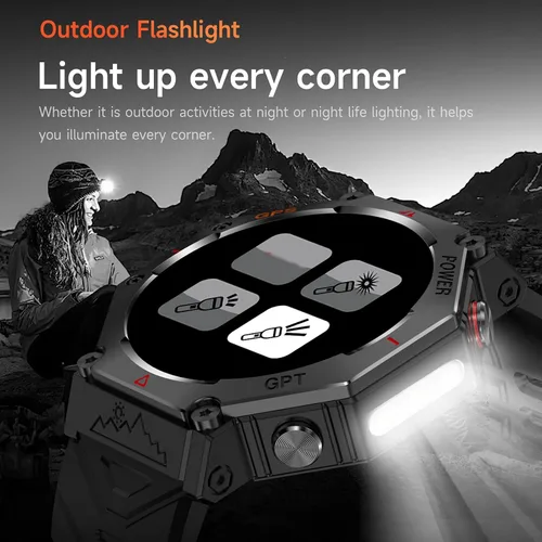 Vista 3 de Loluka Reloj inteligente GPS Tracker resistente al aire libre Smartwatch con brújula/linterna LED/presión de aire/altitud/respuesta/hacer llamada