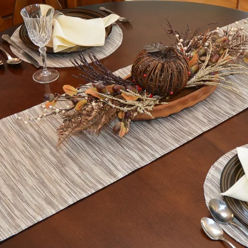 Vista 2 de Brown & Cream with Silver Metallic Striped 108 Inch Table Runner