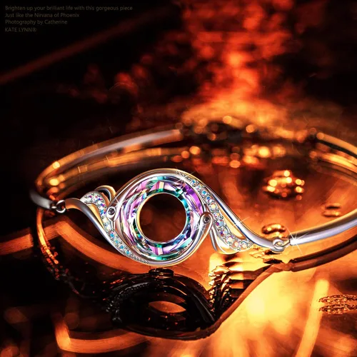 Vista 3 de Kate Lynn Pulsera de fénix "Rise From the Ashes" hecha con cristales de Austria, pulsera ajustable para mujer de 7 pulgadas + 2 pulgadas