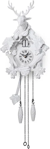 Vista 11 de TIMEGEAR Reloj de cuco con modo nocturno automático, movimiento de cuarzo y cabeza de ciervo tallada (negro)
