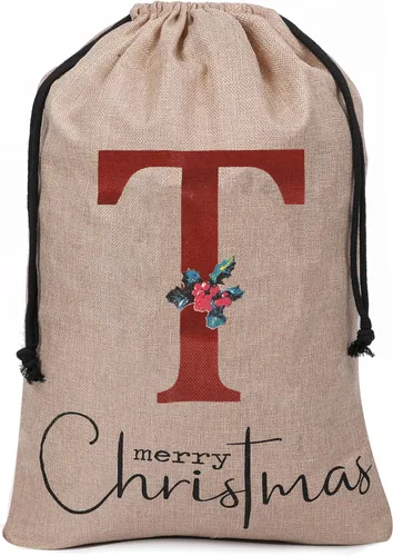 Vista 18 de Subyan Bolsa de regalo de Navidad de arpillera de 27 x 23 pulgadas, extra grande, reutilizable, personalizada, con monograma, con cordón