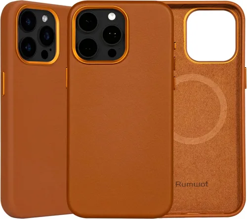 Vista 30 de Funda de cuero genuino para iPhone 13 Pro, cuero de grano completo, compatible con MagSafe y carga inalámbrica, bisel de la cámara con botones