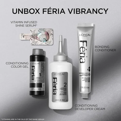 Vista 6 de L'Oreal Paris Feria - Tinte permanente brillante multifacético para el cabello, tinte de alta intensidad para reflejos 3X, 10 negro azabache