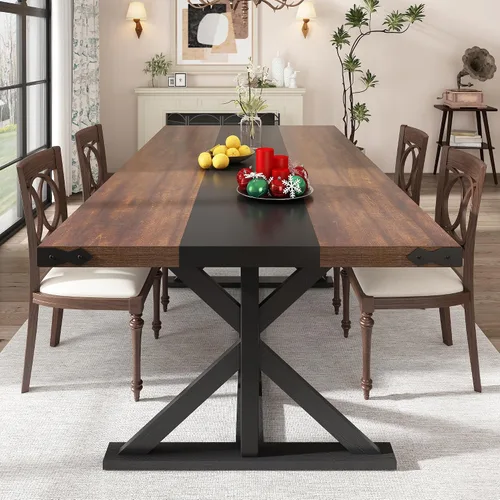 Vista 12 de Hlivelood Mesa de comedor de 71 pulgadas para 6 personas, mesa rectangular de cocina de granja con grosor impermeable, mesas de comedor largas
