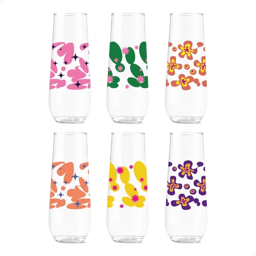 Vista 14 de TOSSWARE POP - Juego de 6 copas de champán con estampado de flauta de 9 onzas, de alta calidad, reciclables, irrompibles y de plástico transparente