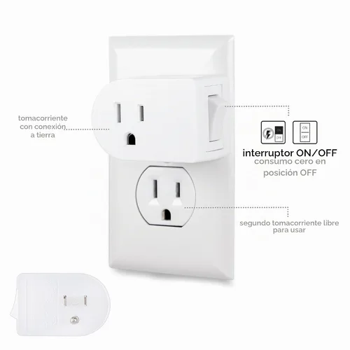 Vista 2 de Cordinate Interruptor de encendido y apagado con toma con conexión a tierra, 3 clavijas, adaptador de enchufe, fácil de instalar, para luces