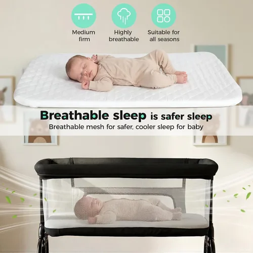 Vista 4 de Cowiewie Moisés de noche, moisés transpirable y colchón, ligero y portátil para dormir de noche (negro) 0-5 Months Baby Infant Up to 33 lb