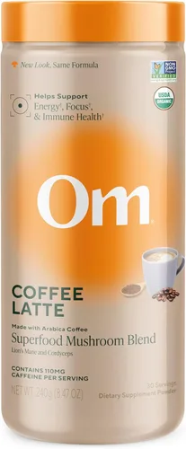 Vista 9 de Om Mushroom Superfood Mezcla de café en polvo de hongos, porción única, 10 unidades, granos arábica orgánicos, melena de león, cordyceps, cola