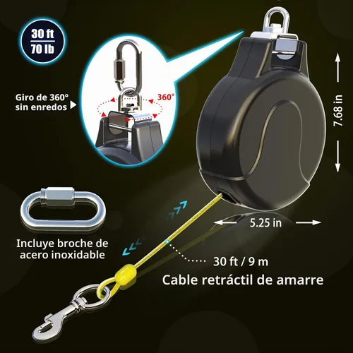 Vista 3 de Cable de amarre para perro de 30 pies y correa retráctil para perro, cable 2 en 1 para tirolesa, carro de cable o ancla, carrete de amarre retráctil