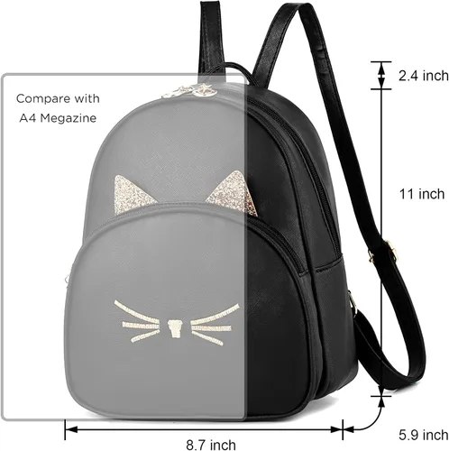 Vista 3 de Mini mochila para niñas, adolescentes y mujeres, pequeña mochila de moda de cuero sintético con estampado de gato