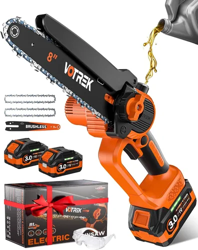 Vista 11 de Regalo único para hombres: Mini motosierra inalámbrica de 8 pulgadas y 6 pulgadas, potente y segura motosierra eléctrica de mano con 2