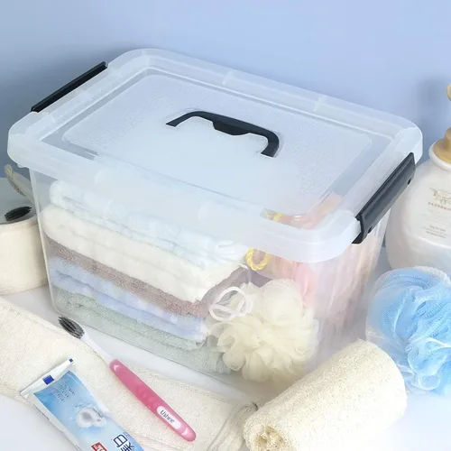 Vista 6 de Cajas de almacenamiento de 10 litros, bolsas de almacenamiento de plástico transparente con tapas, juego de 6