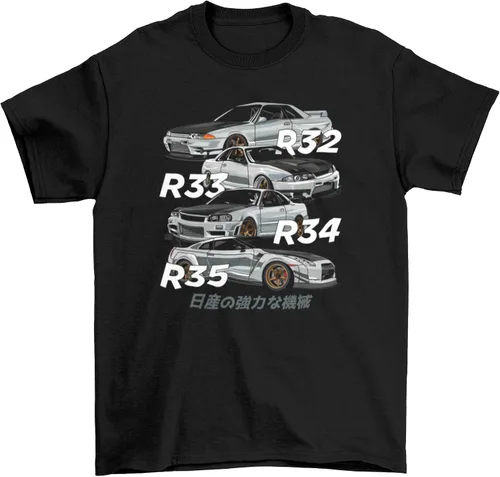 Vista 6 de GTR Skyline R32 R33 R34 R35 Import Camiseta de carreras japonesas Regalo de manga corta de coche de carreras para entusiastas del automóvil