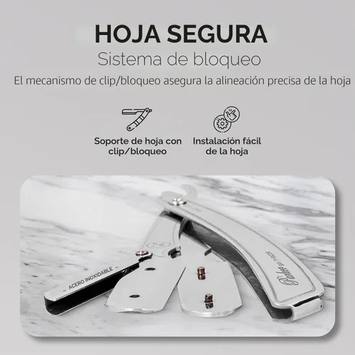 Vista 6 de Maquinilla de afeitar recta Parker SRX – Maquinilla de barbero totalmente de acero inoxidable con soporte de hoja tipo clip para hojas desechables