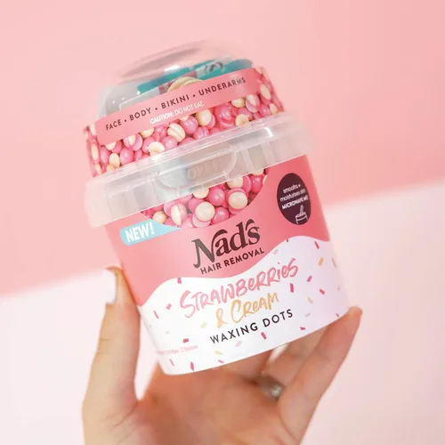 Vista 10 de Nad's Waxing Dots - Cuentas de cera dura de fresas y crema, fórmula sin tiras para microondas para mujeres