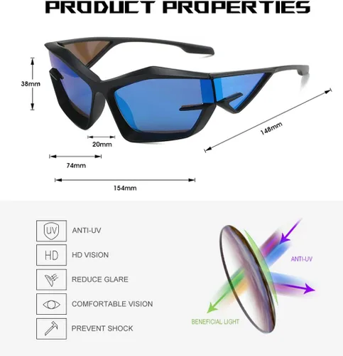 Vista 4 de Y2K Wrap Around Sunglasses for Men Women Trendy Design Futuristic Sports Fashion Eyewear