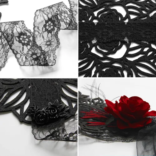 Vista 3 de FEOYA Accesorios góticos para mujer, gargantilla negra, máscara de mascarada, tocado retro y elegante