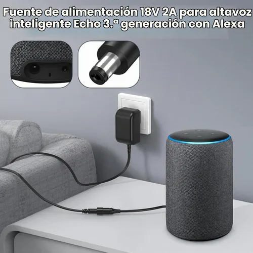 Vista 3 de Cargador de 18 V compatible con altavoz Echo de 3ª 4ª generación con Alex