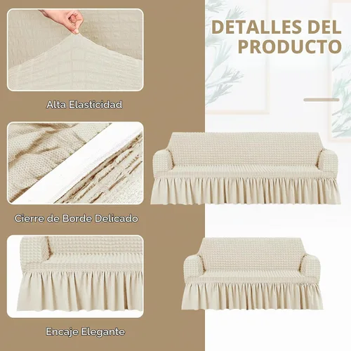Vista 3 de Fanfanwin Juego de 2 piezas de funda elástica para sofá con falda, funda para cojines de sofá con falda, duradera, lavable, de alta elasticidad