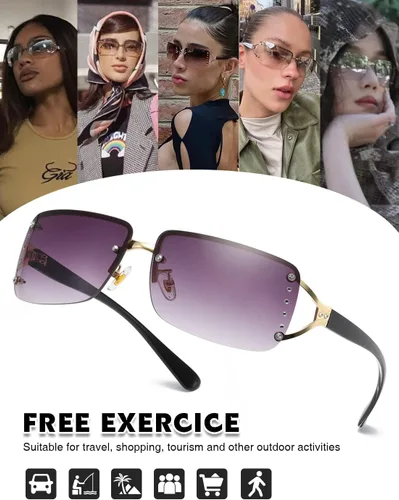 Vista 5 de MASDUN Elegantes gafas de sol rectangulares sin marco sin marco para mujer rodeadas de diseñador de moda para hombres