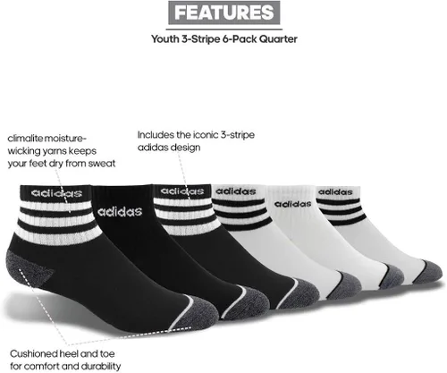 Vista 3 de adidas Calcetines de 3 rayas para niños y niñas (6 pares)