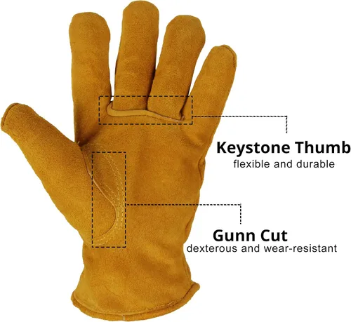 Vista 4 de OZERO 2 pares de guantes de trabajo de cuero de invierno para clima frío al aire libre: guantes cálidos con aislamiento térmico para hombres