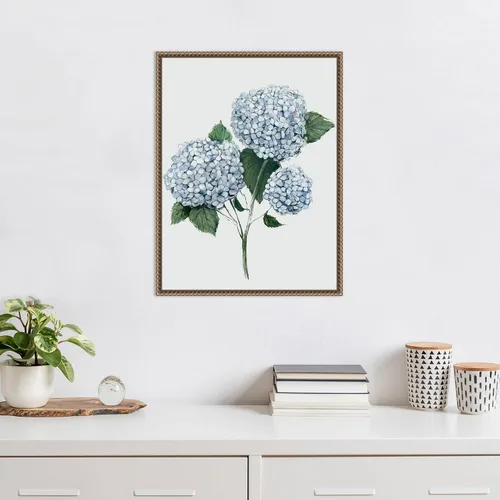 Vista 5 de Amanti Art Framed Canvas Wall Art 24x18 Fresh Blue Hydrangea II by Hannah Dawson, Framed Wall Art Canvas, Flowers Artwork, Traditional Decor, Medium