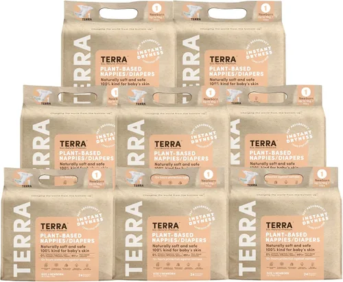 Vista 2 de Terra Pañales para recién nacidos de talla 1: 85% a base de plantas, ultra suaves y sin químicos para pieles sensibles, absorción superior para día