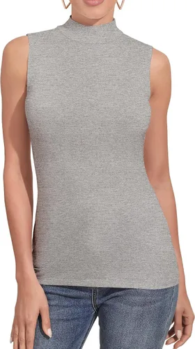 Vista 13 de Camiseta Top sin Mangas de Manga Larga para Mujer, Cuello de Tortuga Simulado, Básica, Ajuste Elástico, Suéter Ligero, Camisa Entallada Verde militar