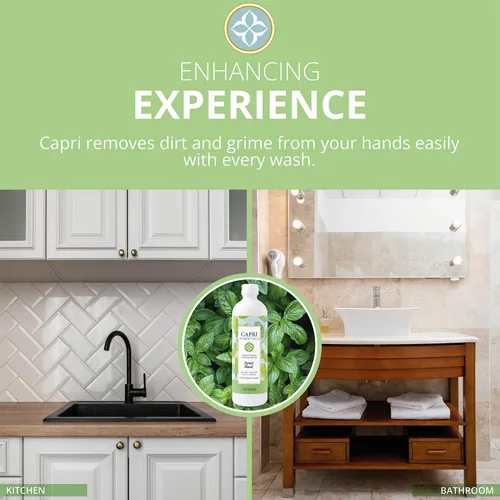 Vista 3 de CAPRI ESSENTIALS Jabón líquido para platos, suministros de limpieza naturales para el hogar, detergente aromático para platos a base de plantas