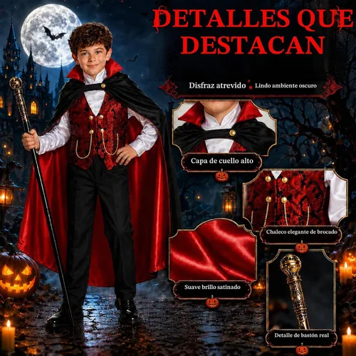 Vista 3 de Vampire Costume for Boys 3 4 5 6 7 8 9 10 12 Years Old Halloween Costume
