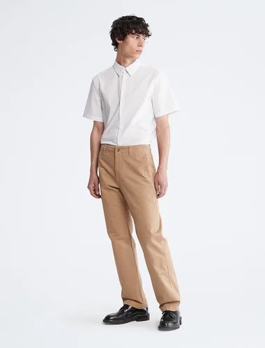 Vista 4 de Calvin Klein Men's Stretch Cotton Monogram Logo Short Sleeve Button Down Shirt