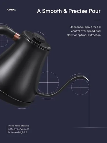 Vista 3 de Hervidor eléctrico de cuello de cisne con control de temperatura, hervidor eléctrico para café y té, interior de acero 100% inoxidable