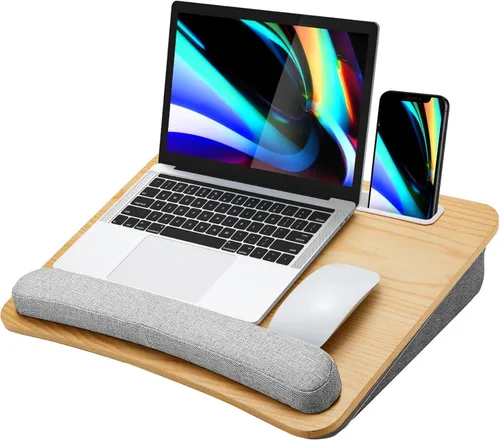 Vista 8 de HUANUO Escritorio de regazo para laptop, escritorio portátil con cojín de almohada, se adapta a portátiles de hasta 17 pulgadas, con tira Negro