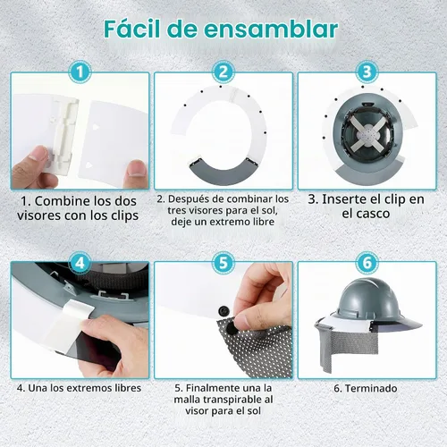 Vista 4 de Feekoon Parasol para sombrero duro con protector de cuello con accesorio de ala completa Casco duro de ala completa, protección UV, malla
