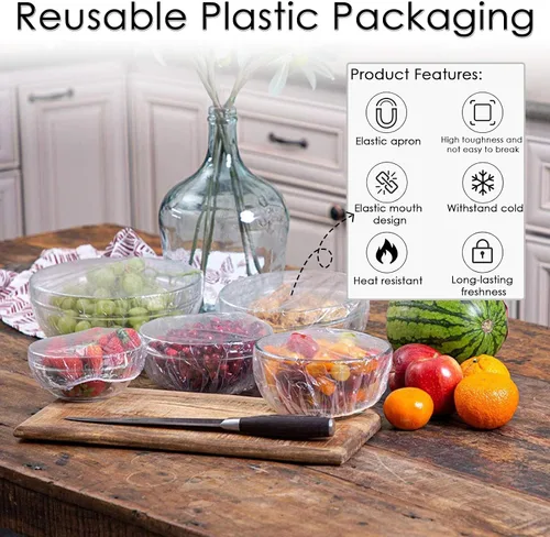 Vista 2 de Linkidea 50 fundas elásticas para almacenamiento de alimentos, reutilizables, de plástico elástico, alternativa al papel de aluminio, para picnic