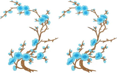 Vista 7 de MECCANIXITY 2 piezas de parches termoadhesivos de flor de ciruelo, apliques de bordado de flores para coser, apliques de decoración para agujeros