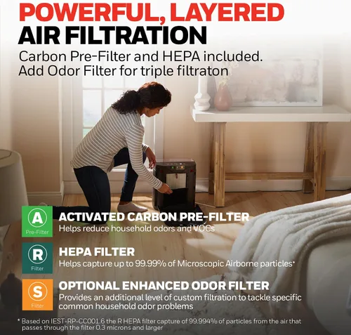 Vista 7 de Honeywell Allergen Plus - Purificador de aire HEPA para el hogar, habitaciones grandes de hasta 900 pies cuadrados, filtro HEPA que reduce el polvo