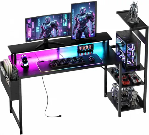 Vista 10 de Gaming Desk 43 Inch Computer Table with Storage Shelves & Monitor Stand