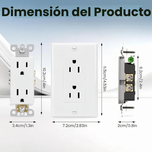Vista 2 de ThunderWay - Juego de 10 tomas de corriente decoradoras de pared de 15 amperios con placa de pared Toma de corriente no resistente a