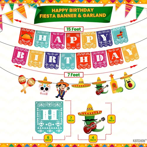 Vista 2 de KatchOn - Cartel mexicano de feliz cumpleaños, 15 pies preencordado, decoraciones de cumpleaños mexicanos, decoraciones de fiesta de fiesta
