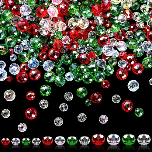 Vista 3 de 1000 cuentas de Navidad, cuentas de color rojo, verde y blanco AB para pulseras